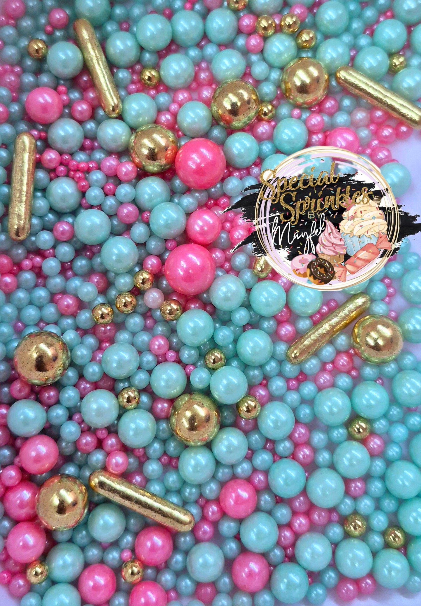 Perlas menta,hot pink y oro