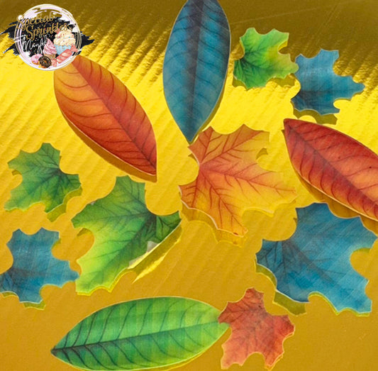 Figuras de hojas de otoño en papel de arroz