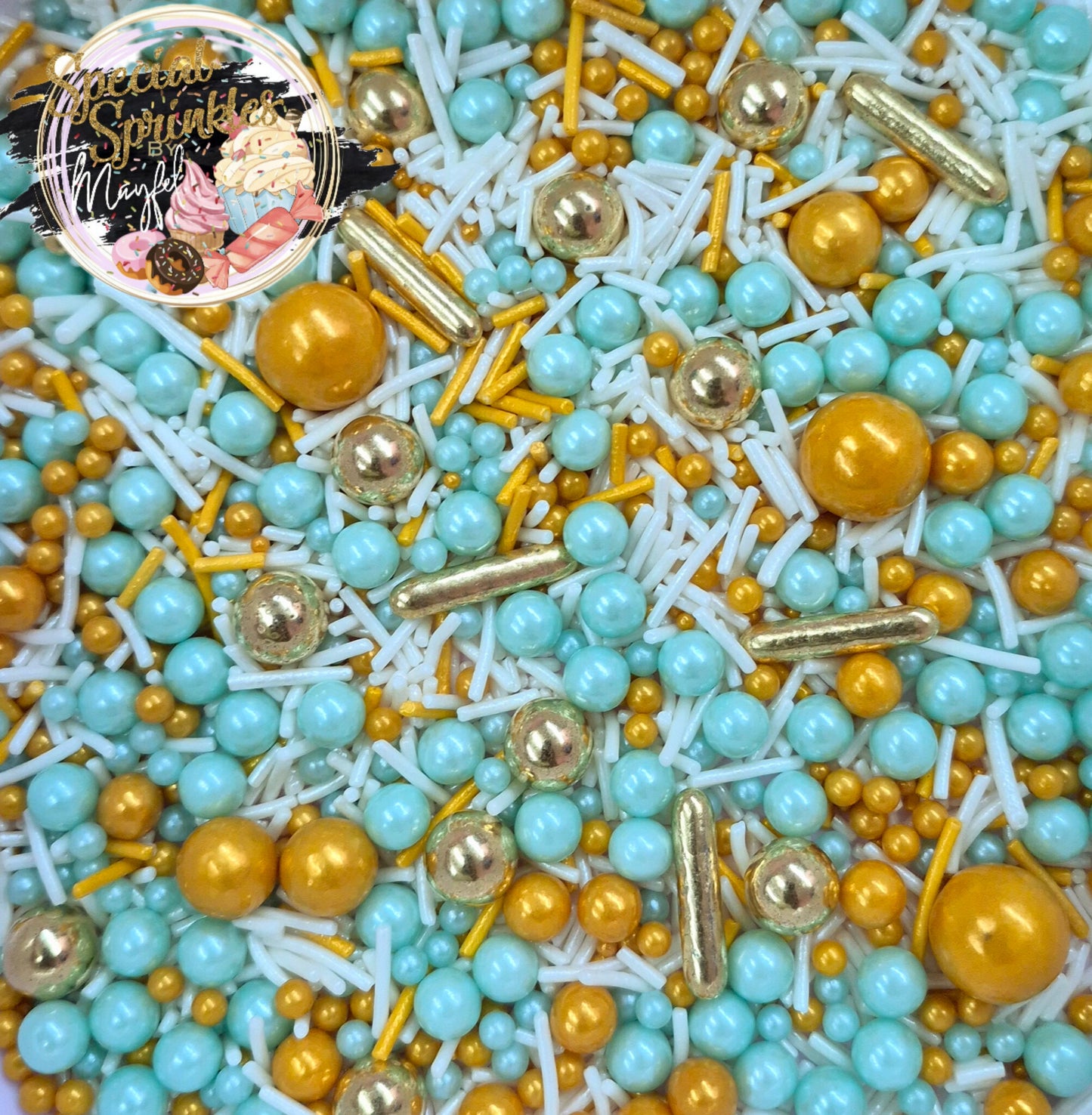 Sprinkles menta, oro y blanco