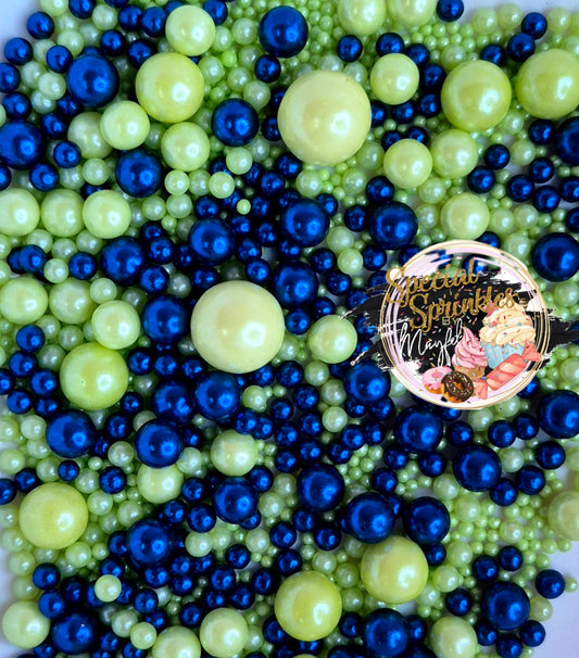 Perlas verdes y azul royal