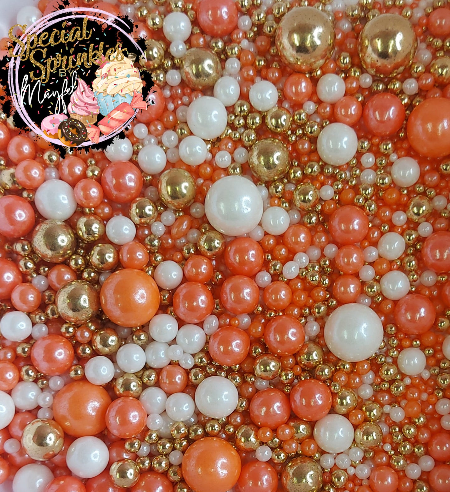 Perlas anaranjadas , blancas y oro