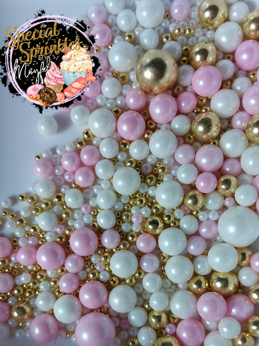 Perlas mixtas blancas,rosa y oro