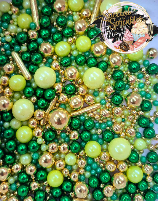 Perlas tonos verdes y oro