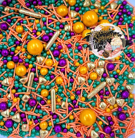 Sprinkles naranja,violeta,verde y oro