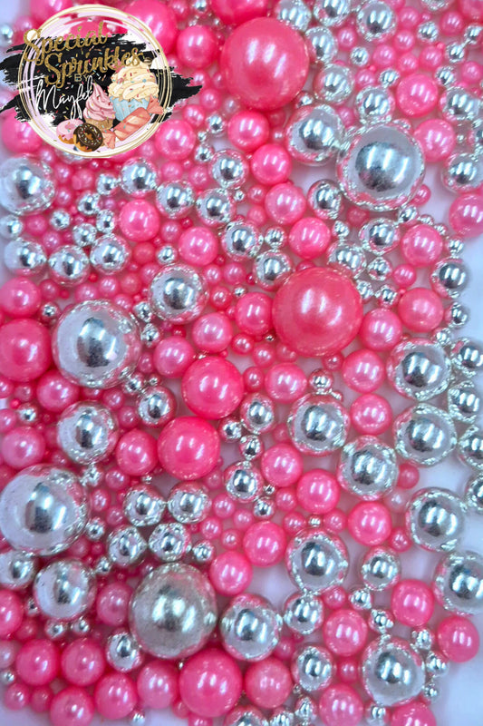 Perlas mixtas hot pink y plata