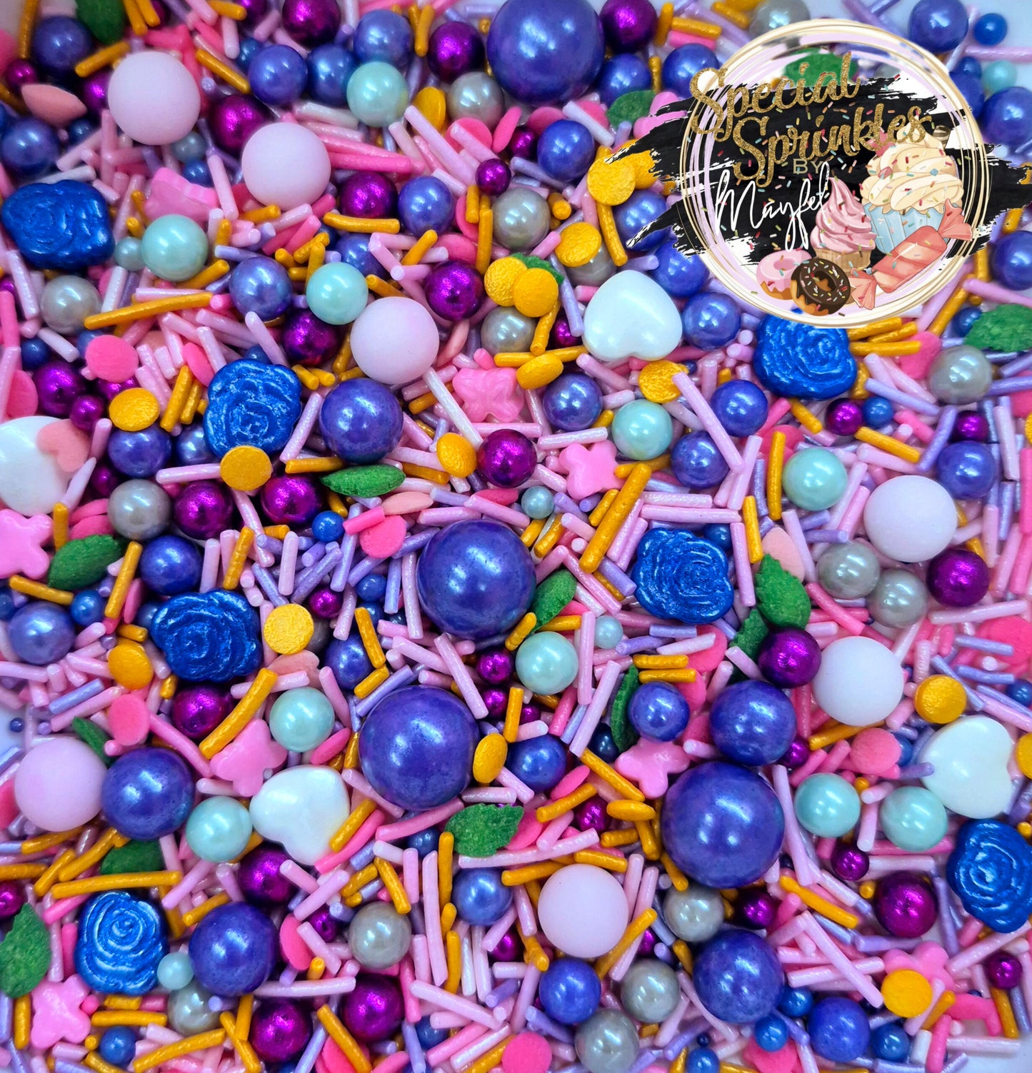 Sprinkles flores violetas y mariposas
