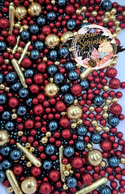 Perlas Rojas,negro y oro