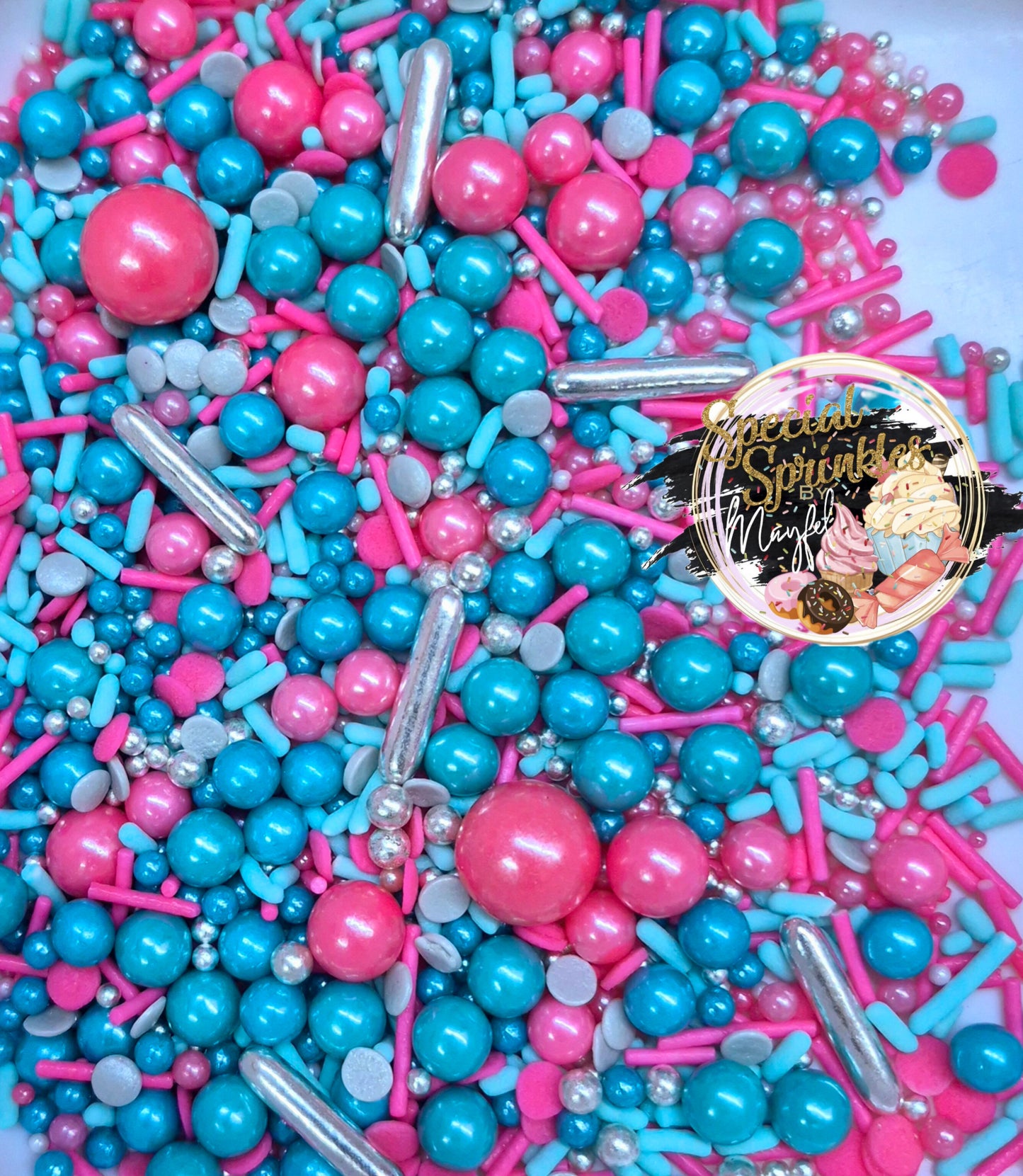 Sprinkles turquesa y hot pink